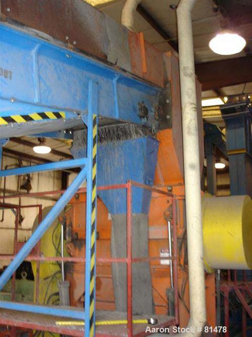 Used Triple /S Dynamics Granulator, Model 48. Feed Opening 29'' x 48'' with bolt on hopper. 3 Knife solid rotor approximate 14.75'' (375mm) x 48'' (1219mm. (4) Staitionary knives. Belt driven by a 25...