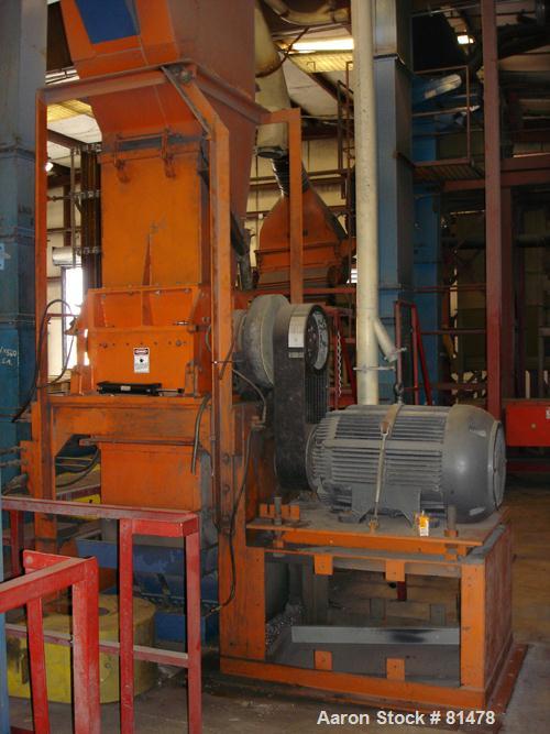 Used Triple /S Dynamics Granulator, Model 48. Feed Opening 29'' x 48'' with bolt on hopper. 3 Knife solid rotor approximate 14.75'' (375mm) x 48'' (1219mm. (4) Staitionary knives. Belt driven by a 25...