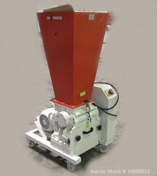 Used Wanner D25.25 Granulator with suction trough.  Feed opening 9.8" x 15.1" (250 x 385 mm).  (18) Rotor knives.  Rotor diameter 7.2" (185 mm).  Rotor width 14" (380 mm).  (20 Stator knives.  Maximu...