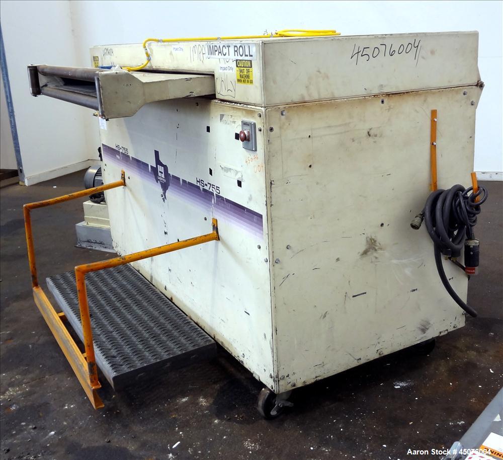 Used- Wor-Tex Roll Stock Granulator, Model HS-755. Approximate 10" wide x 55" long feed throat, (4) 30" wide off set bolt on...