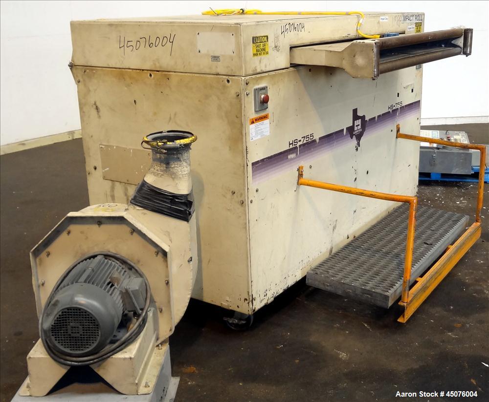 Used Wor-Tex Roll Stock Granulator, Model HS-755. Approximate 10" wide x 55" long feed throat, (4) 30" wide off set bolt on blades, closed rotor, (2) bed knives. 2" Tall x 55" wide feed opening with ...