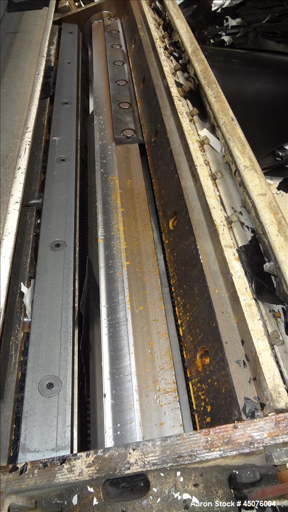 Used Wor-Tex Roll Stock Granulator, Model HS-755. Approximate 10" wide x 55" long feed throat, (4) 30" wide off set bolt on blades, closed rotor, (2) bed knives. 2" Tall x 55" wide feed opening with ...