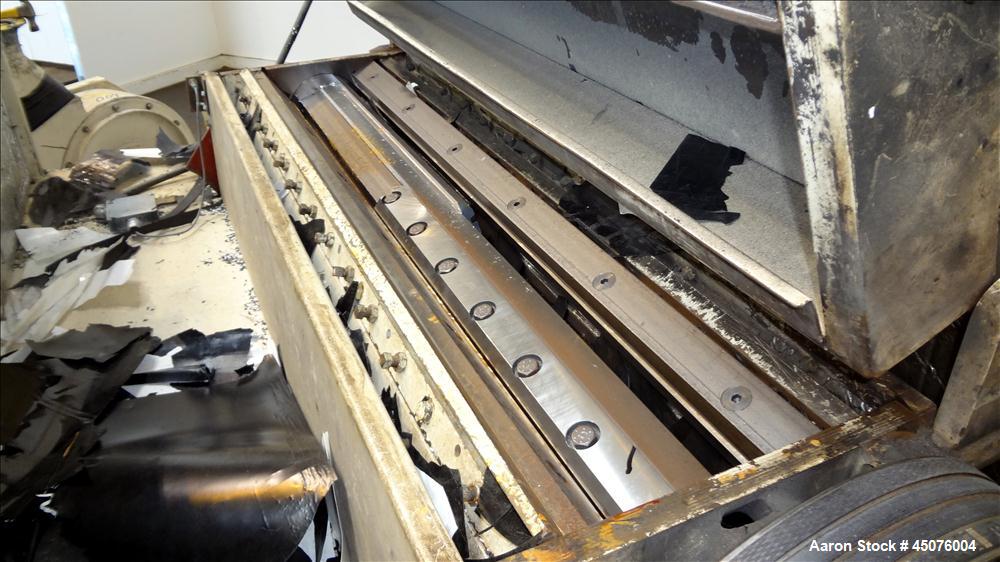 Used Wor-Tex Roll Stock Granulator, Model HS-755. Approximate 10" wide x 55" long feed throat, (4) 30" wide off set bolt on blades, closed rotor, (2) bed knives. 2" Tall x 55" wide feed opening with ...
