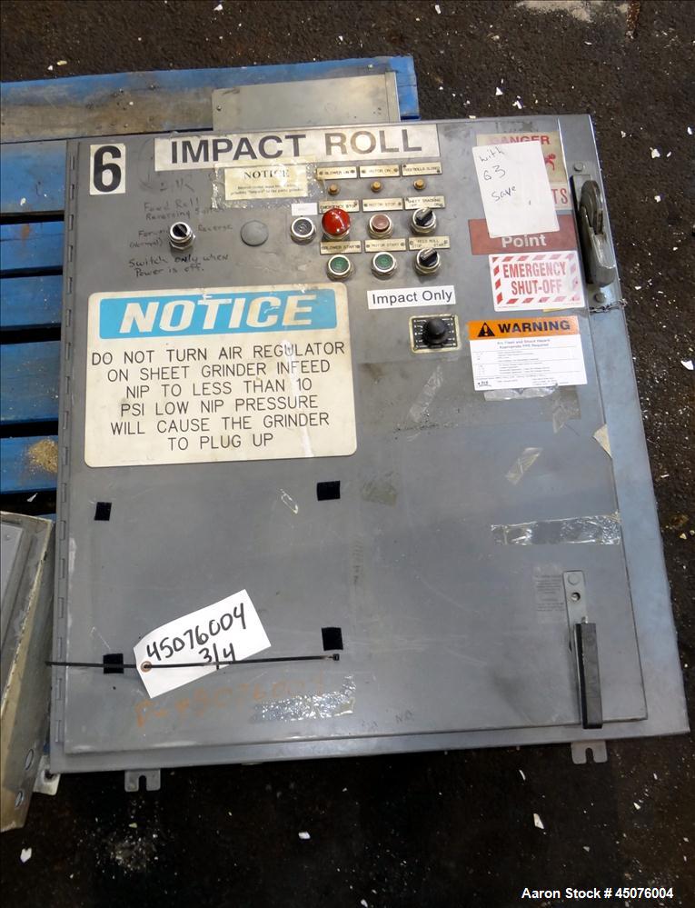 Used Wor-Tex Roll Stock Granulator, Model HS-755. Approximate 10" wide x 55" long feed throat, (4) 30" wide off set bolt on blades, closed rotor, (2) bed knives. 2" Tall x 55" wide feed opening with ...