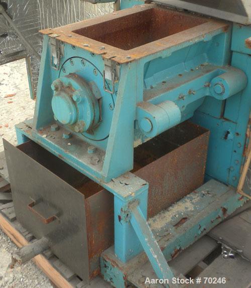 Used Wortex Granulator, Model JC 10, Carbon Steel. Approximate 7" diameter x 15" wide involute parabolic segmented helical type rotor with 3 rows of 9 blades, 2 bed knives, 15" x 16" pelican type fee...