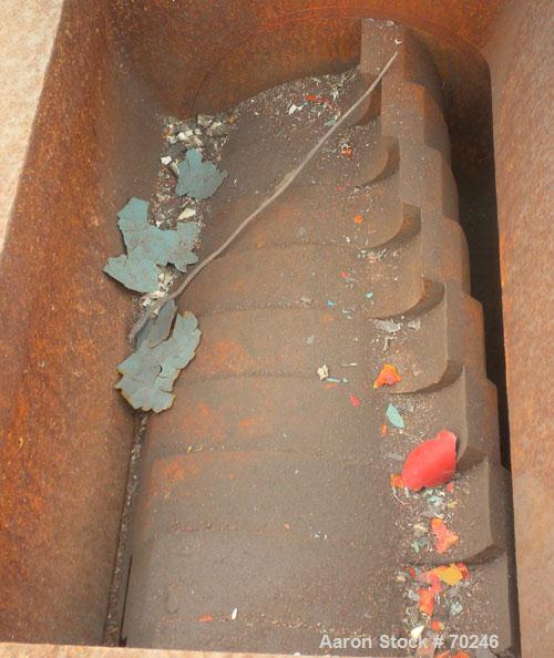 Used Wortex Granulator, Model JC 10, Carbon Steel. Approximate 7" diameter x 15" wide involute parabolic segmented helical type rotor with 3 rows of 9 blades, 2 bed knives, 15" x 16" pelican type fee...