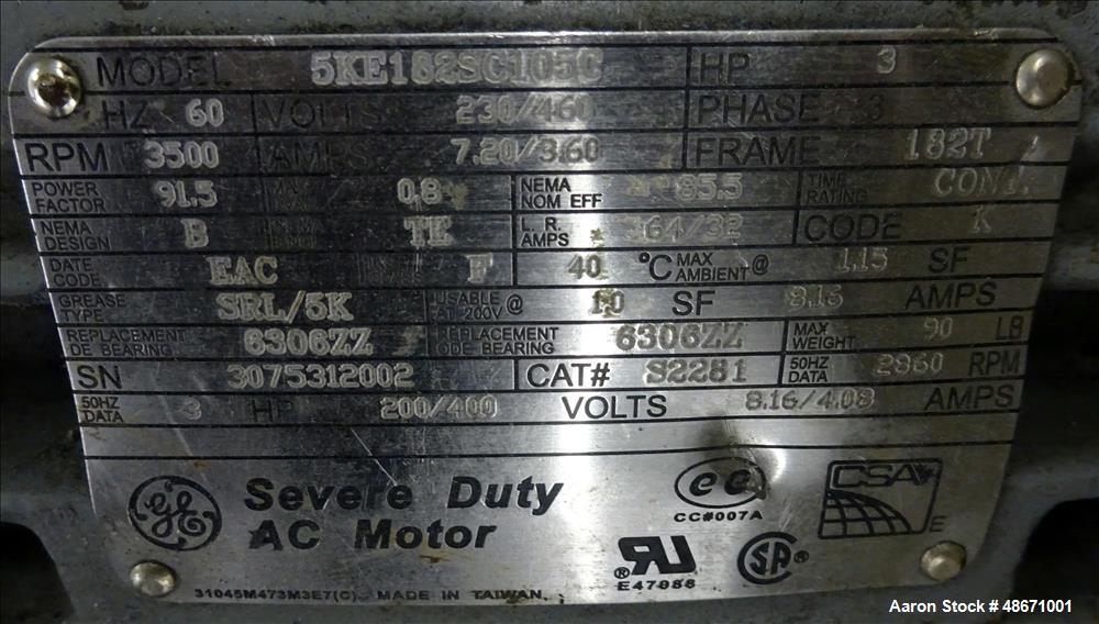 Used Wortex Granulator, Model UP-755-D, Carbon Steel.