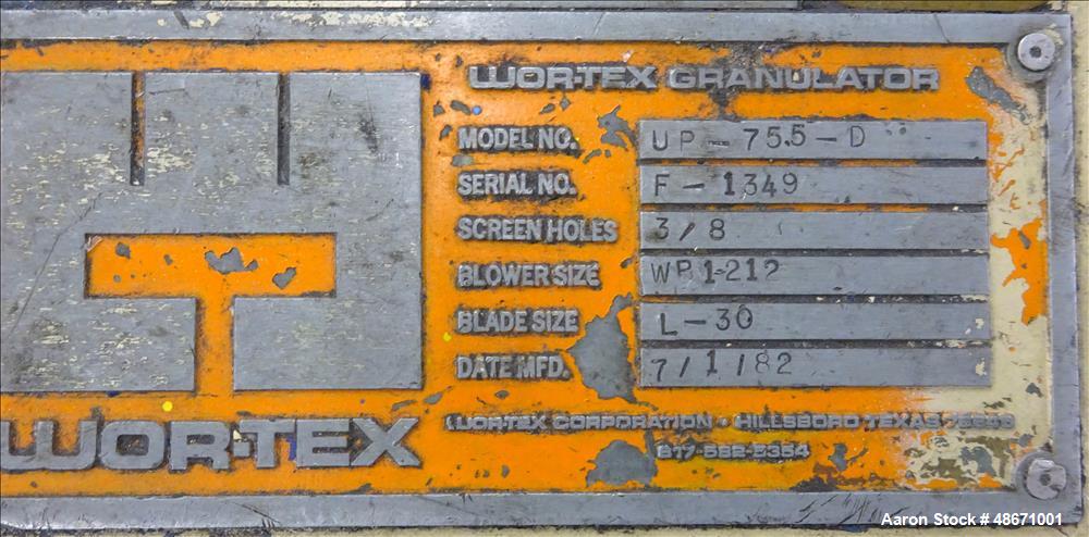 Used Wortex Granulator, Model UP-755-D, Carbon Steel.
