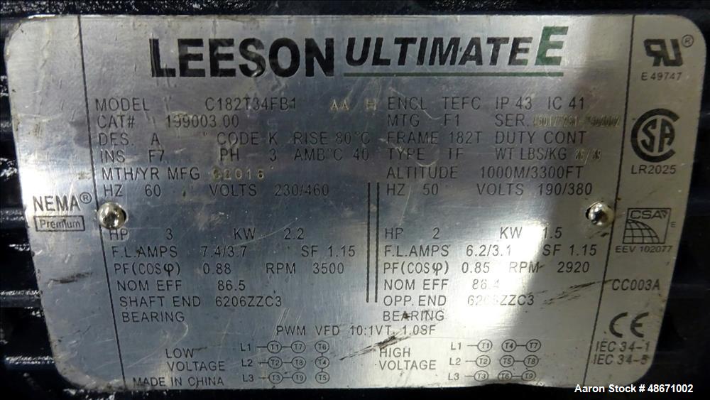 Used Wortex Granulator, Model UP-755-D, Carbon Steel.