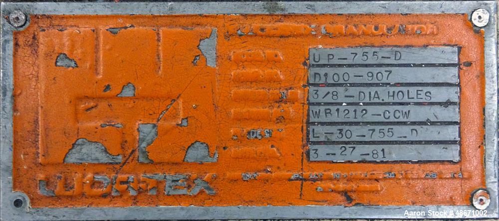 Used Wortex Granulator, Model UP-755-D, Carbon Steel.