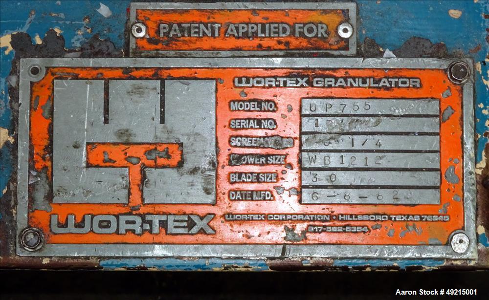 Used Wortex Granulator, Model UP-755, Carbon Steel.