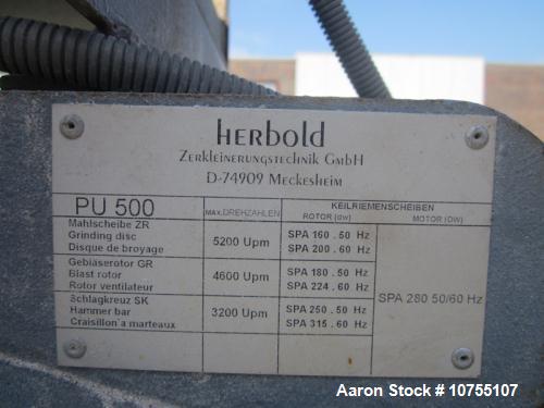 Used- Herbold Model PU 500ZR Pulverizer. Manufactured in 2001. 55 KW (75 HP) 380-420/660-730 volt motor at 50 HZ or 380-480/...