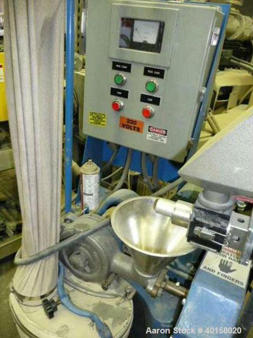 Used Micron Powder System Pulverizer, Model SH. Includes stainless steel screw feeder. Has 1/3 hp motor, includes operator control panel.