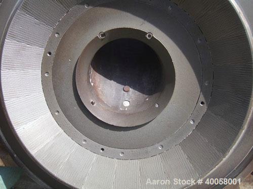 Used Pallmann Attrition/Impact Turbo Mill, Model PP6, Carbon Steel. Approximate 600mm diameter grinding chamber, 26 cubic meter per minute air displacement. Designed for pulverizing, fiberizing, crus...