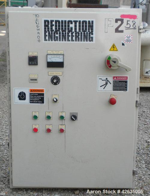 Used Reduction Engineering Pulverizing System, Carbon Steel, Consisting Of: (1) Model 75 horizontal dual disc pulverizer, driven by a 75 hp motor, (1) 10 hp blower,missing fan, (1) cyclone, (1) hoppe...