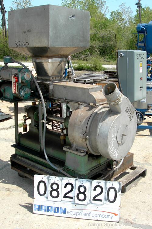 USED: Schutz O'Neil Air Swept Pulverizer, 304 Stainless Steel.  18" diameter x 8" deep chamber, beater rotor, liners, (2) classifier plates, hinged front discharge housing. 2-1/2" diameter x 20" long...