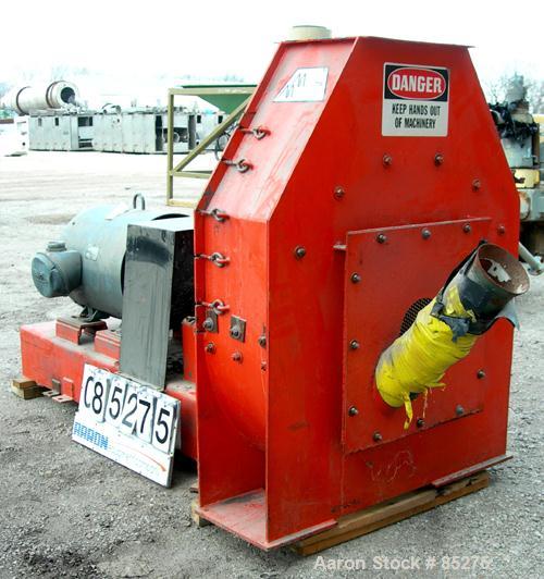 Used United Farm Tools Inc Hammermill, Model MM6215PL80, Carbon Steel. Approximate 40" diameter disc rotor with bolt-on blades. 4", 6" side bottom feed openings, 15" x 18" top discharge with approxim...