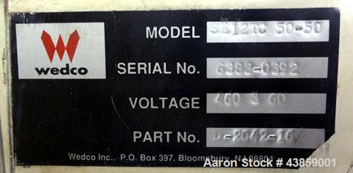 Used Wedco Size Reduction System, Model SE 12TC-50-50, Carbon Steel. Consists of : (2) Thermofine SE 12 mills, approximate 12” diameter grinding discs. Each mill driven by a 50 hp, 3/60/460 volt, 353...