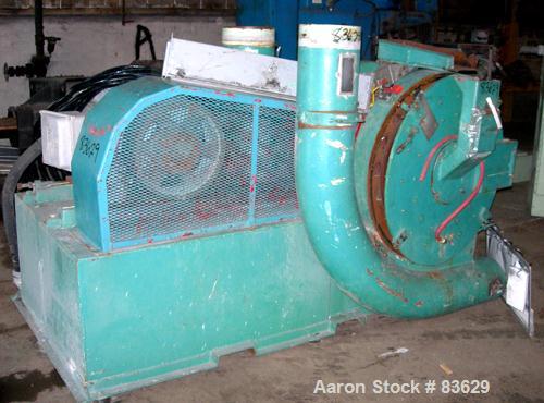 USED: Wedco dual disc pulverizer system, carbon steel. (2) 28" diameter discs, approx 3" deep chambers. Hinged side door feed, set up for bottom blower discharge. Both driven by a 100 hp, 3/60/208-23...