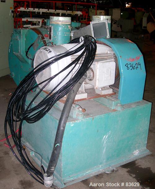 USED: Wedco dual disc pulverizer system, carbon steel. (2) 28" diameter discs, approx 3" deep chambers. Hinged side door feed, set up for bottom blower discharge. Both driven by a 100 hp, 3/60/208-23...