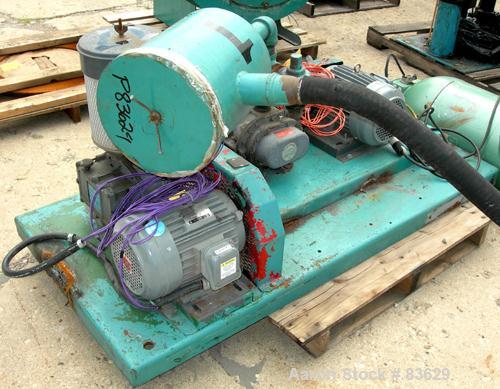 USED: Wedco dual disc pulverizer system, carbon steel. (2) 28" diameter discs, approx 3" deep chambers. Hinged side door feed, set up for bottom blower discharge. Both driven by a 100 hp, 3/60/208-23...