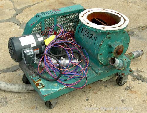 USED: Wedco dual disc pulverizer system, carbon steel. (2) 28" diameter discs, approx 3" deep chambers. Hinged side door feed, set up for bottom blower discharge. Both driven by a 100 hp, 3/60/208-23...