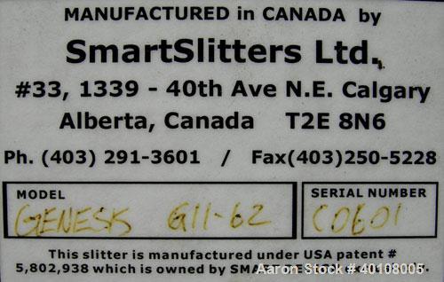 Used: Smartslitter single blade roll slitter, model Genesis G1162. Floor standing unit. Capacity 62" roll width, max O.D. ro...