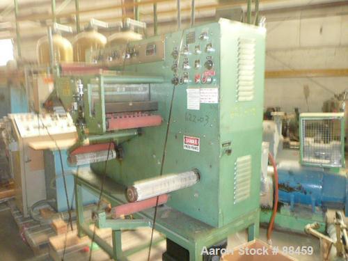 USED: Independent Laboratory 14" wide slitter rewinder. Includes a single position unwind for approximately 12" diameter rolls, duplex rewind with lay on rolls, approximately 12" diameter and operato...