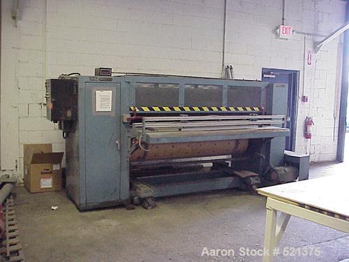 USED: IMO Corfine rotary die cutter, 66" wide. Pressure adjusted by raising or lowering the drum rolls. Driven by a 5 hp, 500 volt DC motor. The motor controller is manufactured by Fincor.