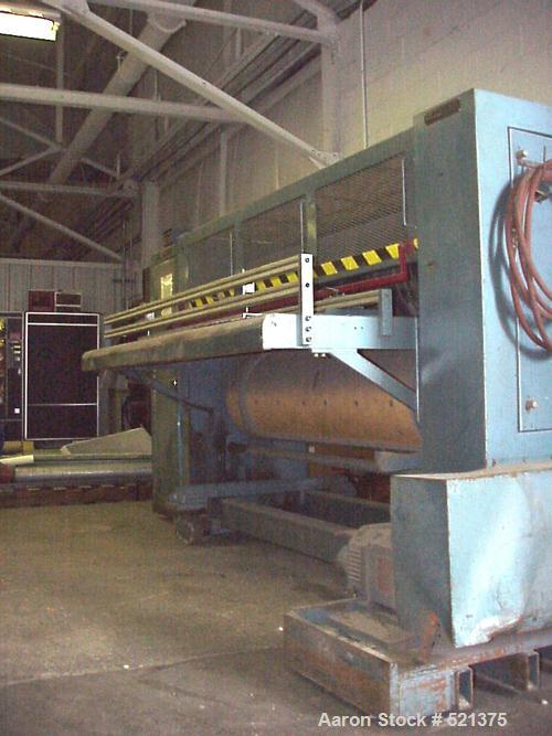USED: IMO Corfine rotary die cutter, 66" wide. Pressure adjusted by raising or lowering the drum rolls. Driven by a 5 hp, 50...