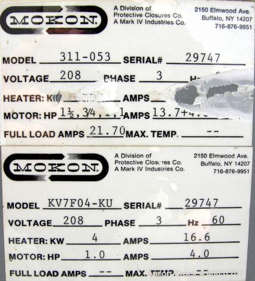 Used- Mokon Temperature Controller/Chiller, model 311-053. Two zone heating/chilling system with (2) KV7F04KU.  Heating unit...