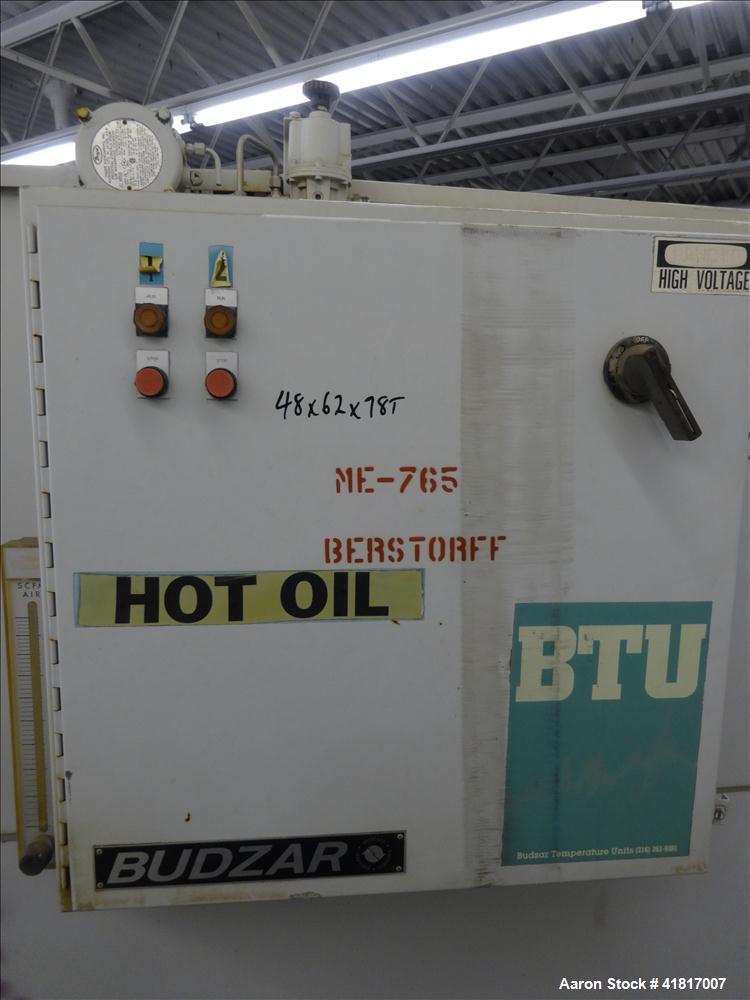 Used Budzar Dual Hot Oil Unit. Each unit has an air tank and an approximate 5 hp motor. 1" returns and discharge outlets.