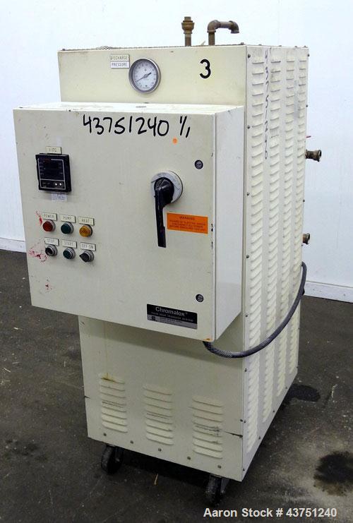 Used Chromalox Hot Oil Temperature Control Heater, 9 kW, Model OTCSW-550-9XX. Includes a control panel. Mounted on casters. 3/60/240 Volts.