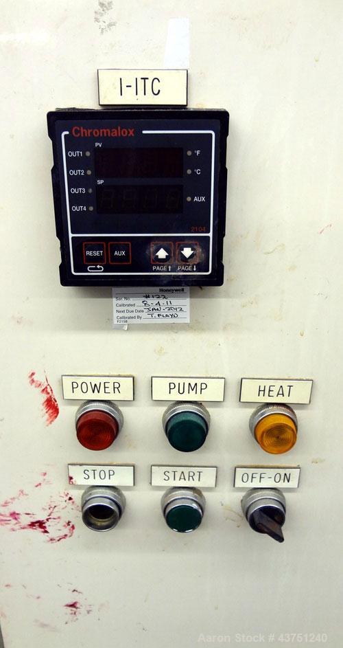 Used Chromalox Hot Oil Temperature Control Heater, 9 kW, Model OTCSW-550-9XX. Includes a control panel. Mounted on casters. 3/60/240 Volts.