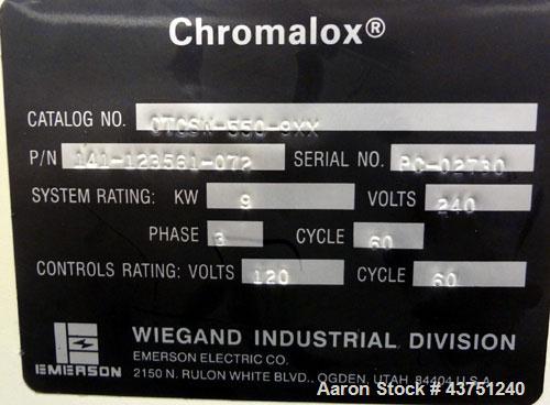 Used Chromalox Hot Oil Temperature Control Heater, 9 kW, Model OTCSW-550-9XX. Includes a control panel. Mounted on casters. 3/60/240 Volts.
