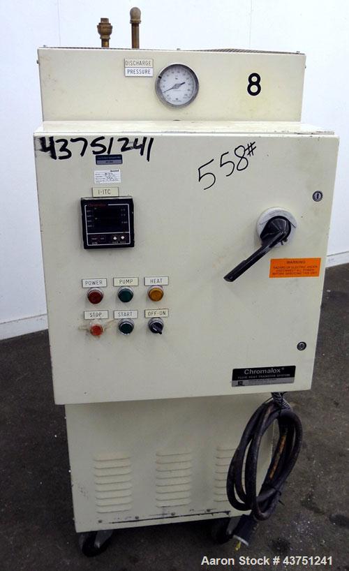 Used Chromalox Hot Oil Temperature Control Heater, 9 kW, Model OTCSW-550-9XX. Includes a control panel. Mounted on casters. 3/60/240 Volts.