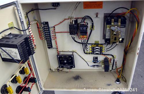 Used Chromalox Hot Oil Temperature Control Heater, 9 kW, Model OTCSW-550-9XX. Includes a control panel. Mounted on casters. 3/60/240 Volts.