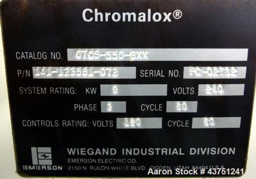 Used Chromalox Hot Oil Temperature Control Heater, 9 kW, Model OTCSW-550-9XX. Includes a control panel. Mounted on casters. 3/60/240 Volts.