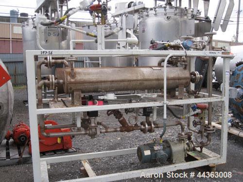 Used Chromalox electric oil heater, 30 kw capcity, electrically heated bayonet heater, 480 volt, 3 phase, skid mounted with Kontro centrifugal circulation pump, 316 stainless steel construction, 5 hp...