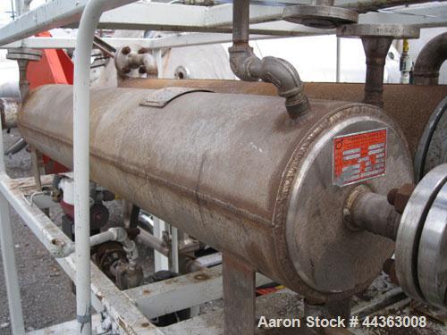 Used Chromalox electric oil heater, 30 kw capcity, electrically heated bayonet heater, 480 volt, 3 phase, skid mounted with Kontro centrifugal circulation pump, 316 stainless steel construction, 5 hp...