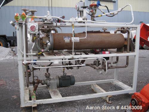 Used Chromalox electric oil heater, 30 kw capcity, electrically heated bayonet heater, 480 volt, 3 phase, skid mounted with Kontro centrifugal circulation pump, 316 stainless steel construction, 5 hp...