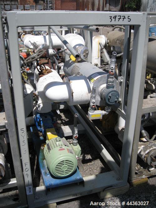 Used Chromalox Electric Oil Heater, 10 kw capacity, electrically heated bayonet heater, skid mounted with 5 hp Ingersol Rand centrifugal circulation pump.