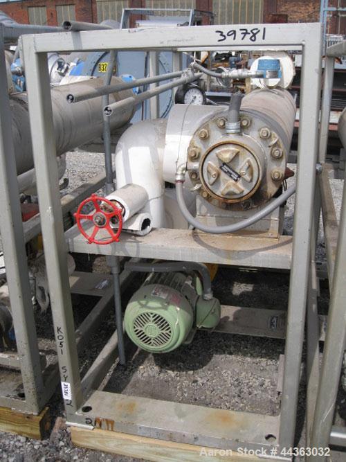 Used Chromalox Electric Oil Heater, 40 kw capacity, electrically heated bayonet heater, 480 volt, 3 phase, skid mounted with Kontro centrifugal circulation pump, carbon steel construction, 7.5 hp, 60...