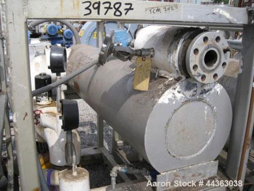 Used Chromalox Electric Oil Heater, 80 kw capacity, electrically heated bayonet heater, 480 volt, 3 phase, skid mounted with Kontro centrifugal circulation pump, carbon steel construction, 7.5 hp, 60...