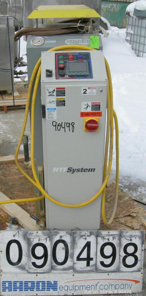 Used: Mokon hot oil temperature controller, model H54112CH. Maximum temperature 500 deg.f.. 3/60/460 volt, 12 kw, 15.1 heater amp. Mounted on casters. Built 2005