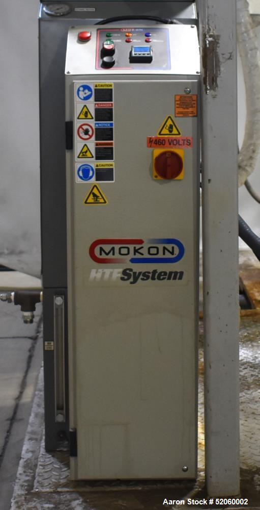 Used Mokon HTF 500 Series Heat Transfer Fluid System, Model H54118ADK. 1 Zone, 18kW. Cooling heat exchanger 3.6 square feet. 1" Connections. 18 Gallon reservoir volume. 2HP. 20 GPM up to 100 psi. Max...