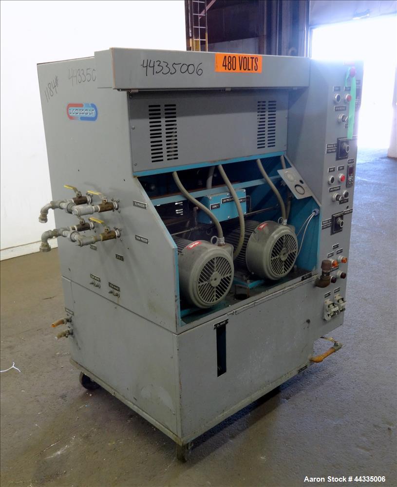 Used- Mokon 12 Kw Oil Heater, Model MR4S06-EZ. (2) Zones, 6kW each. Driven by 1-1/2 hp motors. 3/60/480 volt. Mounted on a c...