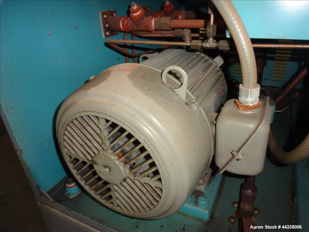 Used Mokon 12 Kw Oil Heater, Model MR4S06-EZ. (2) Zones, 6kW each. Driven by 1-1/2 hp motors. 3/60/480 volt. Mounted on a carbon steel frame. Serial# 29408, built 1993.