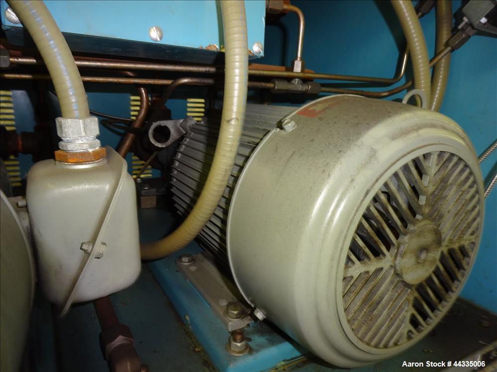 Used Mokon 12 Kw Oil Heater, Model MR4S06-EZ. (2) Zones, 6kW each. Driven by 1-1/2 hp motors. 3/60/480 volt. Mounted on a carbon steel frame. Serial# 29408, built 1993.