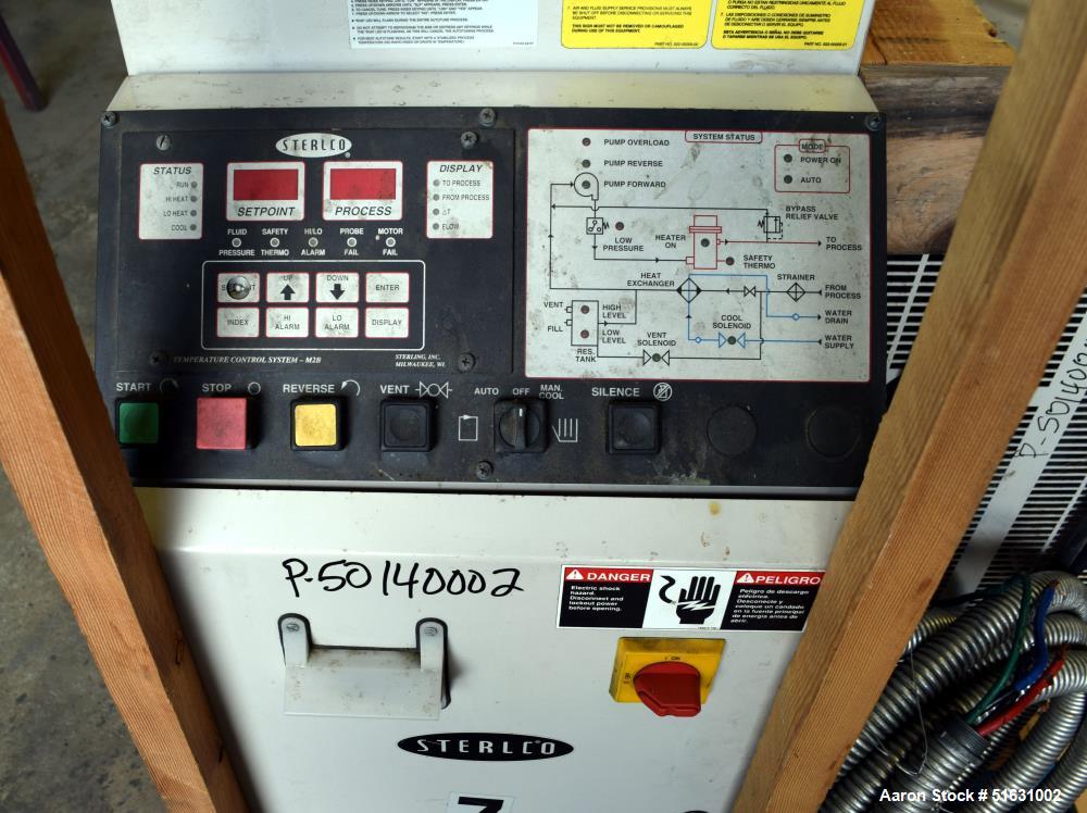 Used Sterlco Model M2B 2016-MO 16 kW Single Zone Portable Hot Oil Process Heater Temperature Control Unit. 24 Gallons per minute. 2 HP pump motor. Maximum pressure 100 psi. Maximum operating temperat...